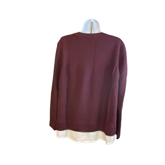 Hilary Radley Womens Sweater XL Burgundy Layered White Hem Long Sleeve Preppy - Picture 3 of 8